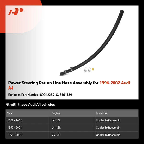 Power Steering Return Line Hose Assembly for 1996-2002 Audi A4