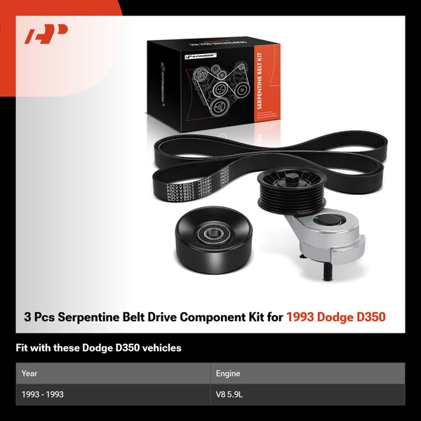 3 Pcs Serpentine Belt Drive Component Kit for 1993 Dodge D350