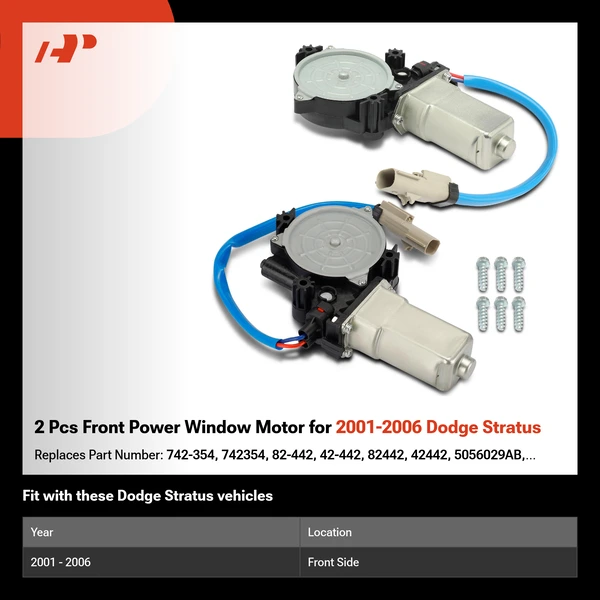 2 Pcs Front Power Window Motor for 2001-2006 Dodge Stratus