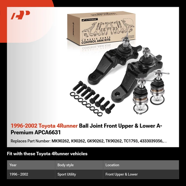 1996-2002 Toyota 4Runner Ball Joint Front Upper & Lower A-Premium APCA6631
