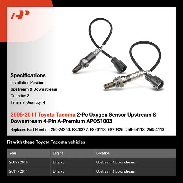 2005-2011 Toyota Tacoma 2-Pc Oxygen Sensor Upstream & Downstream 4-Pin A-Premium APOS1003