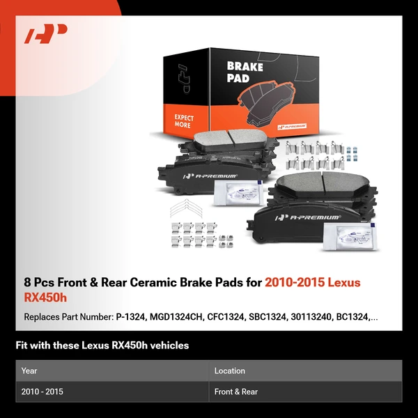 8 Pcs Front & Rear Ceramic Brake Pads for 2010-2015 Lexus RX450h