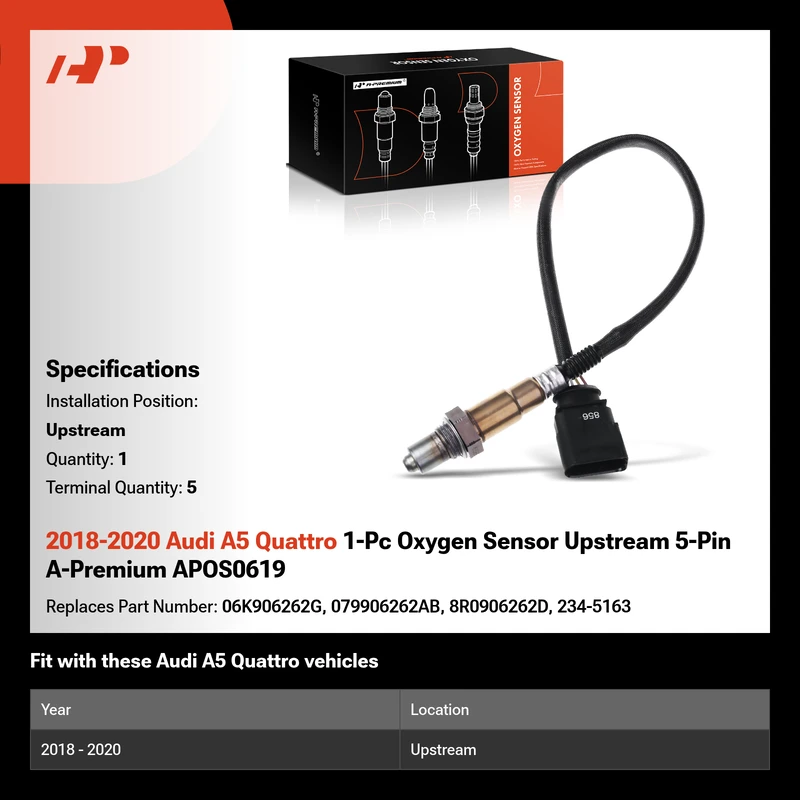 2018-2020 Audi A5 Quattro 1-Pc Oxygen Sensor Upstream 5-Pin A-Premium APOS0619