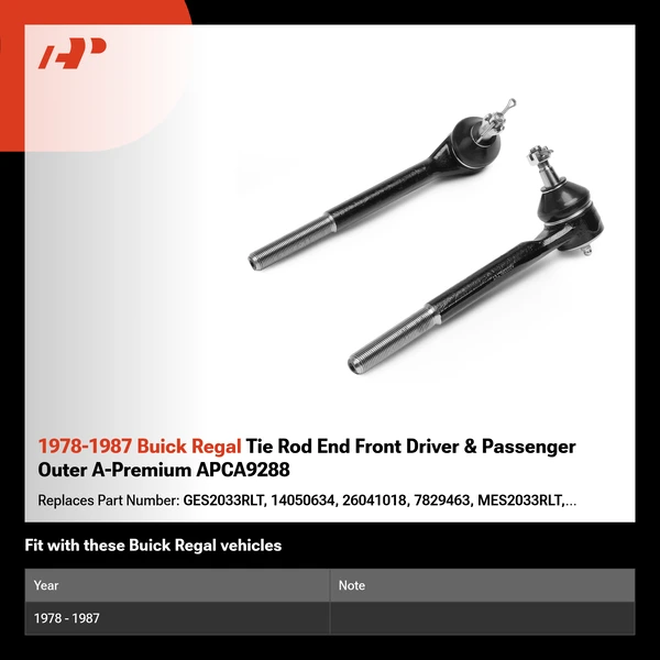 1978-1987 Buick Regal Tie Rod End Front Driver & Passenger Outer A-Premium APCA9288