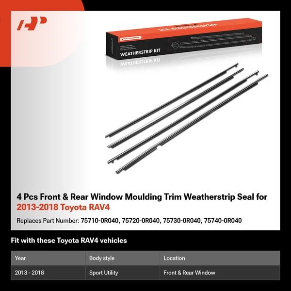 4 Pcs Front & Rear Window Moulding Trim Weatherstrip Seal for 2013-2018 Toyota RAV4