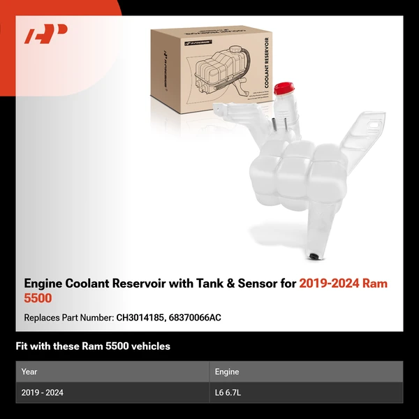Engine Coolant Reservoir with Tank & Sensor for 2019-2024 Ram 5500