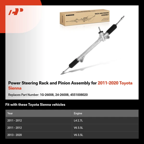 Power Steering Rack and Pinion Assembly for 2011-2020 Toyota Sienna