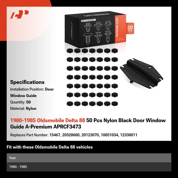 1980-1985 Oldsmobile Delta 88 50 Pcs Nylon Black Door Window Guide A-Premium APRCF3473