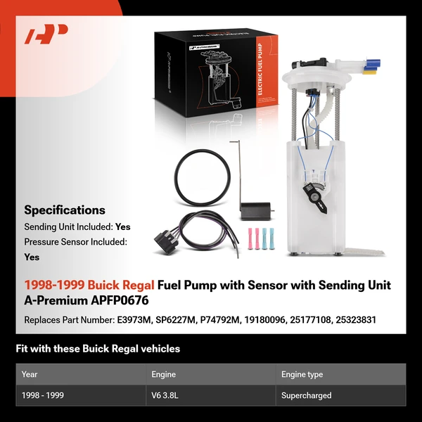 1998-1999 Buick Regal Fuel Pump with Sensor with Sending Unit A-Premium APFP0676