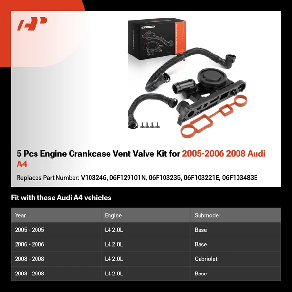 5 Pcs Engine Crankcase Vent Valve Kit for 2005-2006 2008 Audi A4