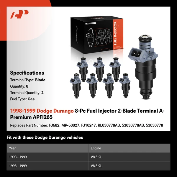 1998-1999 Dodge Durango 8-Pc Fuel Injector 2-Blade Terminal A-Premium APFI265