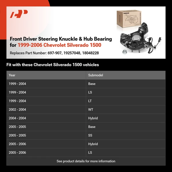 Front Driver Steering Knuckle & Hub Bearing for 1999-2006 Chevrolet Silverado 1500