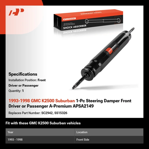1993-1998 GMC K2500 Suburban 1-Pc Steering Damper Front Driver or Passenger A-Premium APSA2149