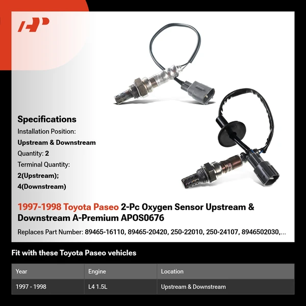 1997-1998 Toyota Paseo 2-Pc Oxygen Sensor Upstream & Downstream A-Premium APOS0676
