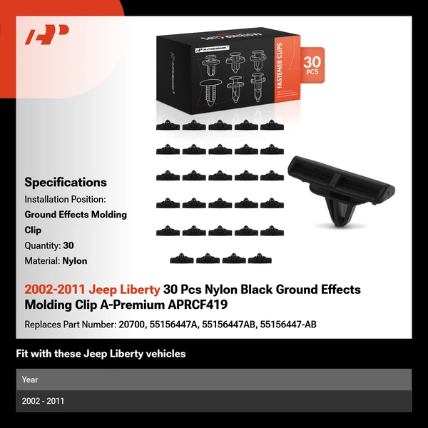 2002-2011 Jeep Liberty 30 Pcs Nylon Black Ground Effects Molding Clip A-Premium APRCF419
