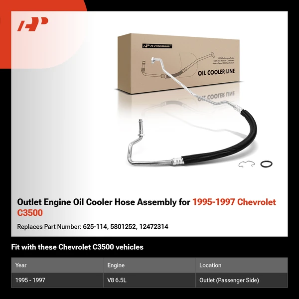 Outlet Engine Oil Cooler Hose Assembly for 1995-1997 Chevrolet C3500