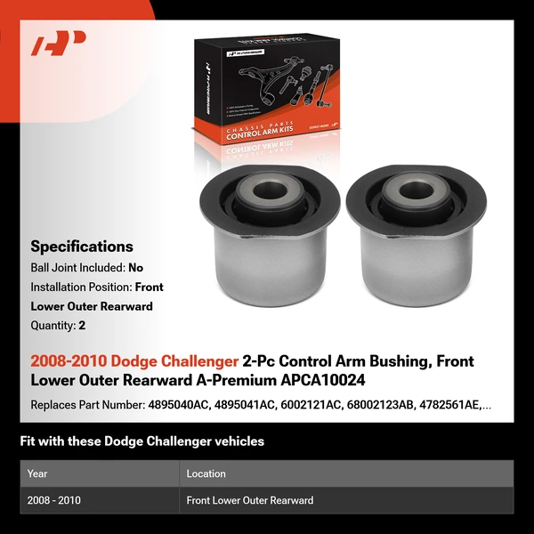 2008-2010 Dodge Challenger 2-Pc Control Arm Bushing, Front Lower Outer Rearward A-Premium APCA10024