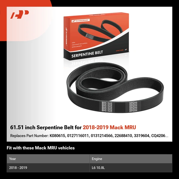 61.51 inch Serpentine Belt for 2018-2019 Mack MRU