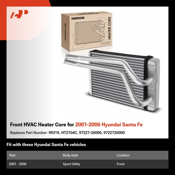 Front HVAC Heater Core for 2001-2006 Hyundai Santa Fe