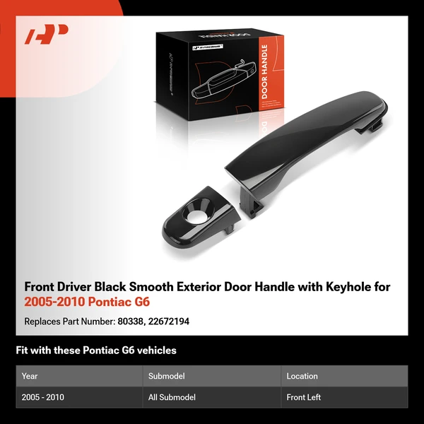 Front Driver Black Smooth Exterior Door Handle with Keyhole for 2005-2010 Pontiac G6