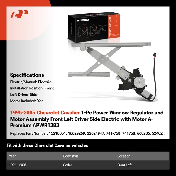 1996-2005 Chevrolet Cavalier 1-Pc Power Window Regulator and Motor Assembly Front Left Driver Side Electric with Motor A-Premium APWR1383