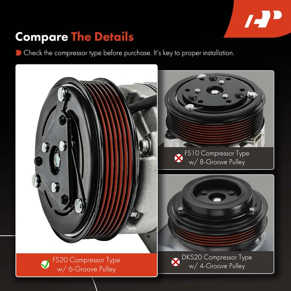AC Compressor with Clutch with 6-Groove Pulley A-Premium APACC384