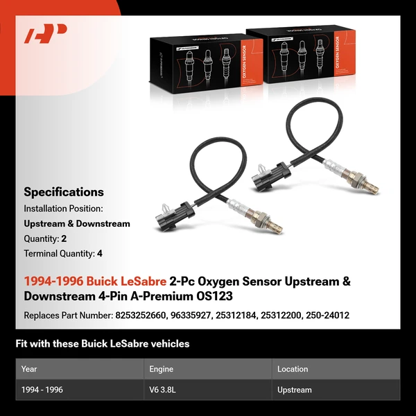 1994-1996 Buick LeSabre 2-Pc Oxygen Sensor Upstream & Downstream 4-Pin A-Premium OS123