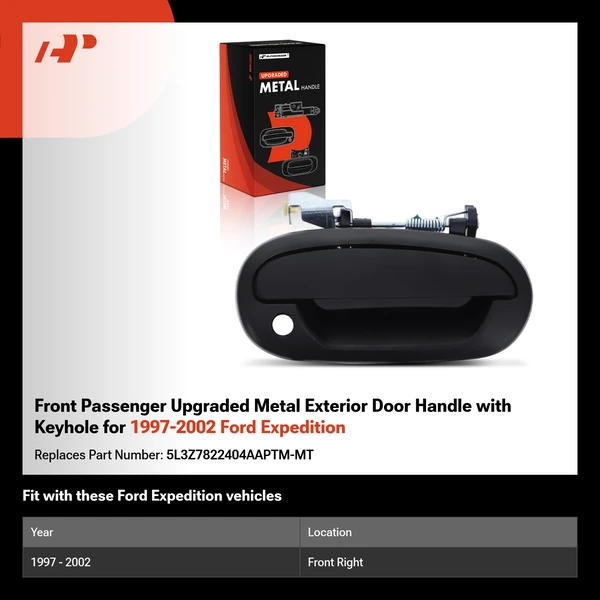 Front Passenger Upgraded Metal Exterior Door Handle with Keyhole for 1997-2002 Ford Expedition