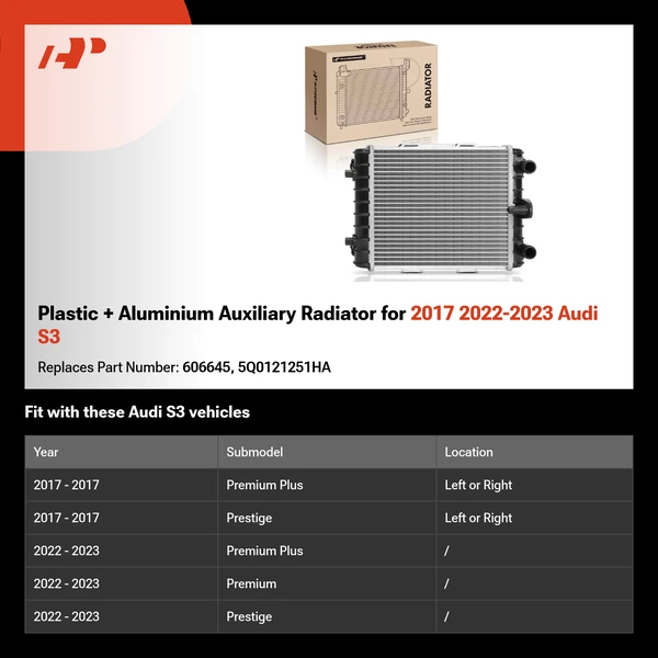 Plastic + Aluminium Auxiliary Radiator for 2017 2022-2023 Audi S3