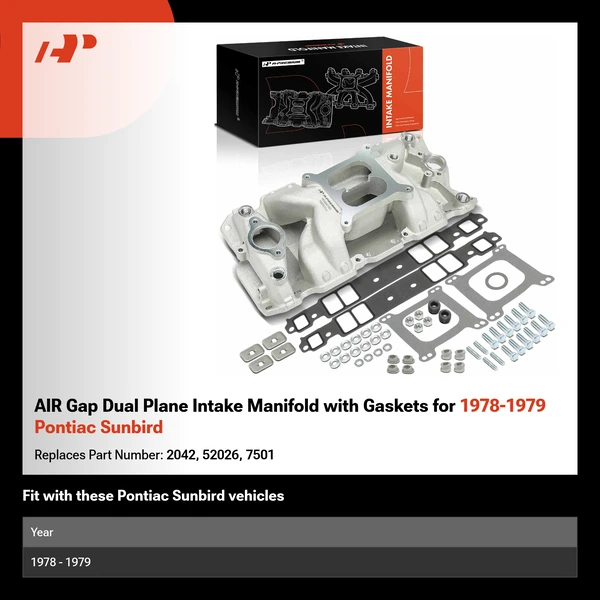 AIR Gap Dual Plane Intake Manifold with Gaskets for 1978-1979 Pontiac Sunbird