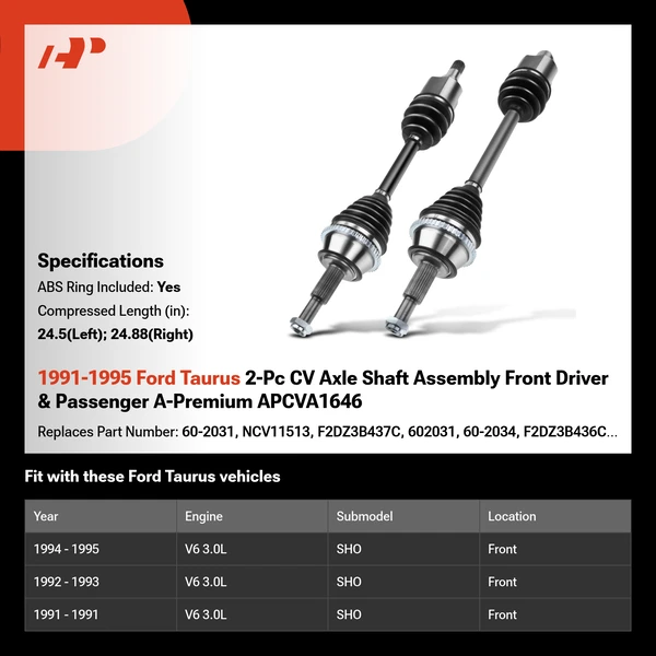 1991-1995 Ford Taurus 2-Pc CV Axle Shaft Assembly Front Driver & Passenger A-Premium APCVA1646