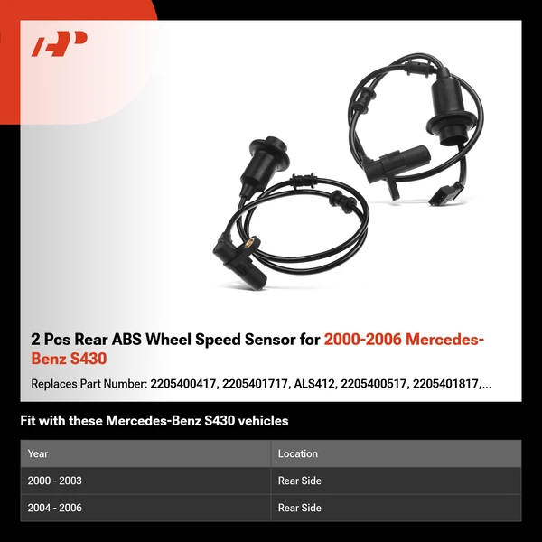 2 Pcs Rear ABS Wheel Speed Sensor for 2000-2006 Mercedes-Benz S430