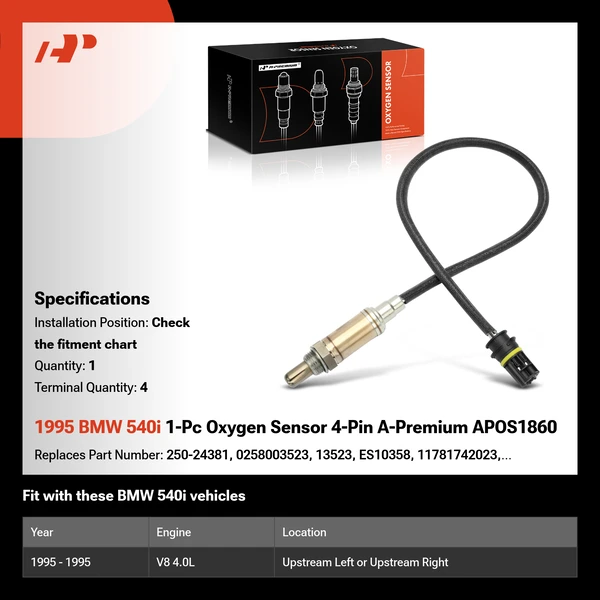 1995 BMW 540i 1-Pc Oxygen Sensor 4-Pin A-Premium APOS1860