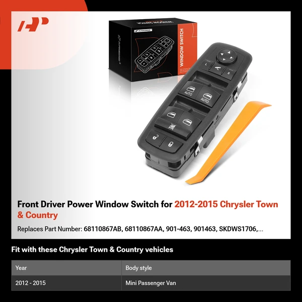 Front Driver Power Window Switch for 2012-2015 Chrysler Town & Country