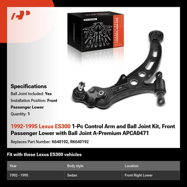 1992-1995 Lexus ES300 1-Pc Control Arm and Ball Joint Kit, Front Passenger Lower with Ball Joint A-Premium APCA0471