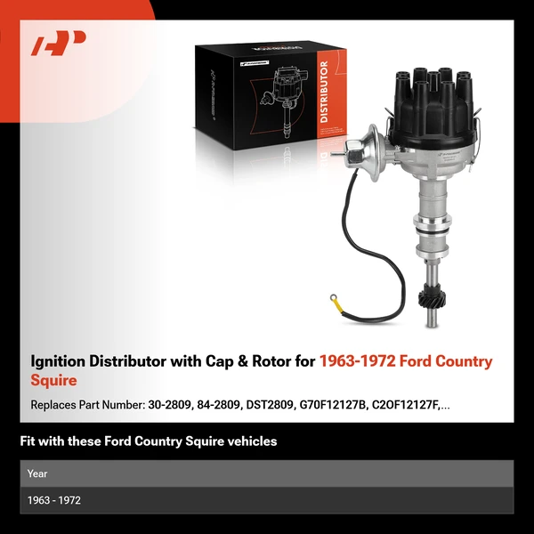 Ignition Distributor with Cap & Rotor for 1963-1972 Ford Country Squire