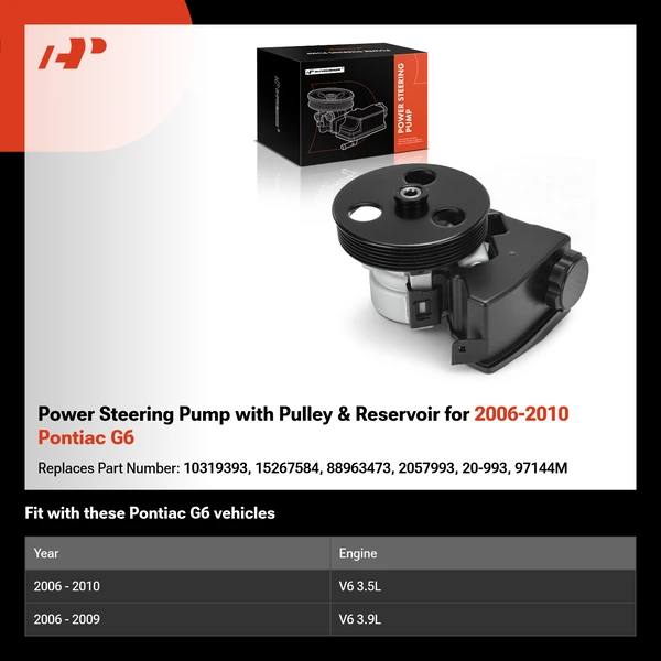 Power Steering Pump with Pulley & Reservoir for 2006-2010 Pontiac G6