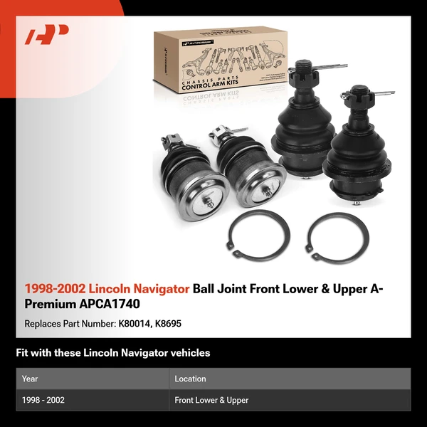 1998-2002 Lincoln Navigator Ball Joint Front Lower & Upper A-Premium APCA1740