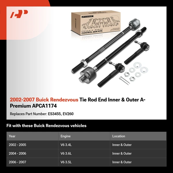 2002-2007 Buick Rendezvous Tie Rod End Inner & Outer A-Premium APCA1174