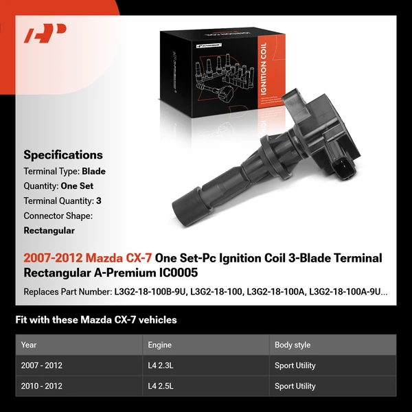 2007-2012 Mazda CX-7 One Set-Pc Ignition Coil 3-Blade Terminal Rectangular A-Premium IC0005