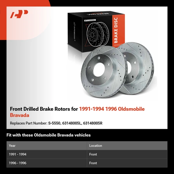 Front Drilled Brake Rotors for 1991-1994 1996 Oldsmobile Bravada