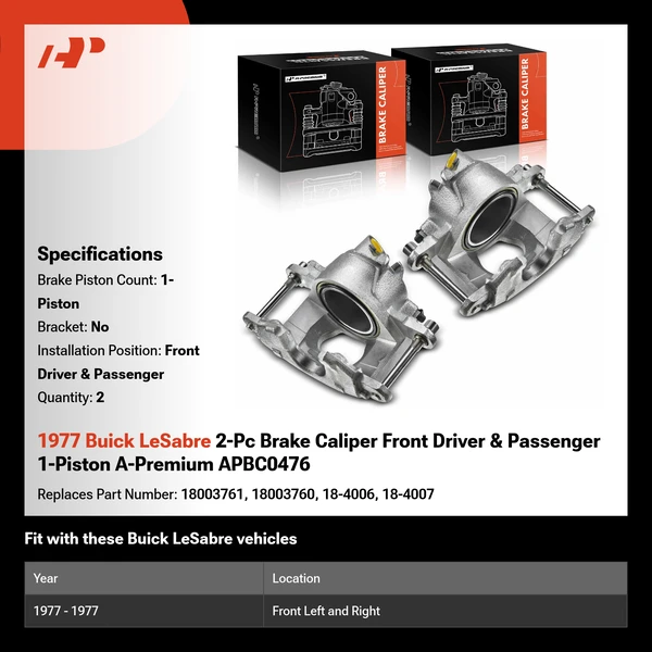 1977 Buick LeSabre 2-Pc Brake Caliper Front Driver & Passenger 1-Piston A-Premium APBC0476