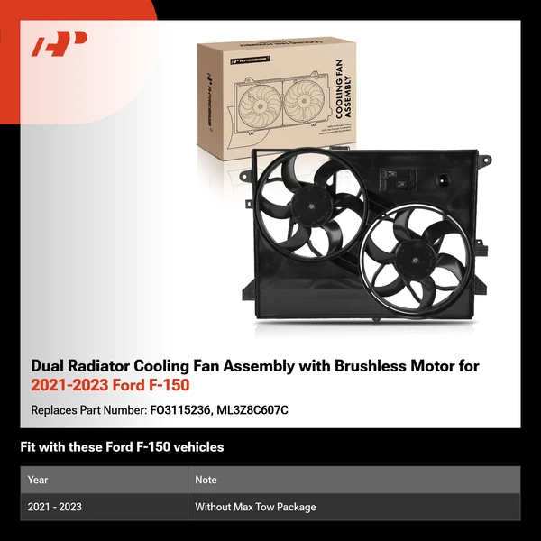 Dual Radiator Cooling Fan Assembly with Brushless Motor for 2021-2023 Ford F-150