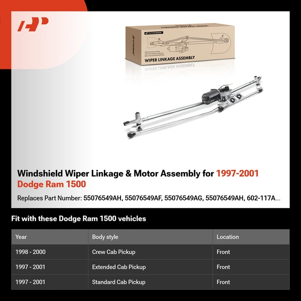 Windshield Wiper Linkage & Motor Assembly for 1997-2001 Dodge Ram 1500