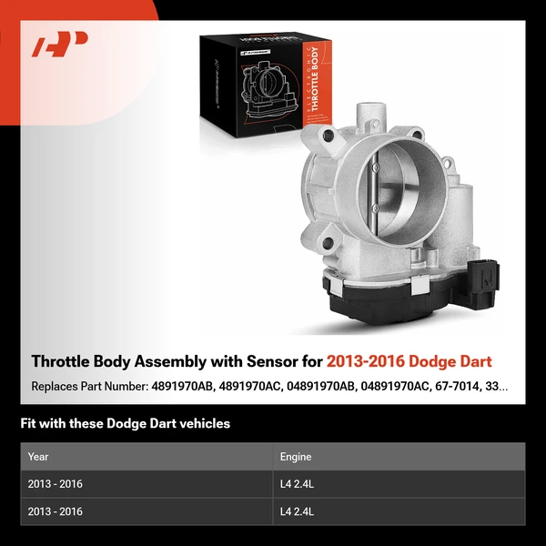 Throttle Body Assembly with Sensor for 2013-2016 Dodge Dart
