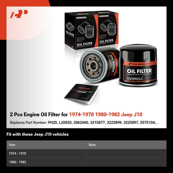2 Pcs Engine Oil Filter for 1974-1978 1980-1982 Jeep J10