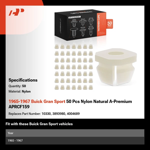 1965-1967 Buick Gran Sport 50 Pcs Nylon Natural A-Premium APRCF159