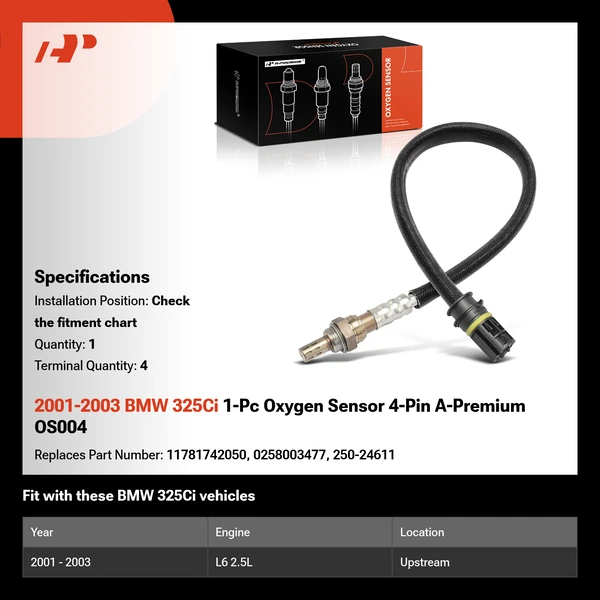 2001-2003 BMW 325Ci 1-Pc Oxygen Sensor 4-Pin A-Premium OS004