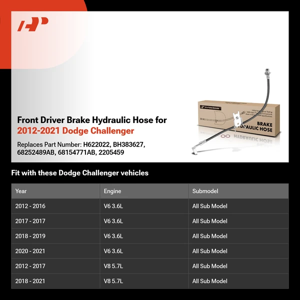 Front Driver Brake Hydraulic Hose for 2012-2021 Dodge Challenger