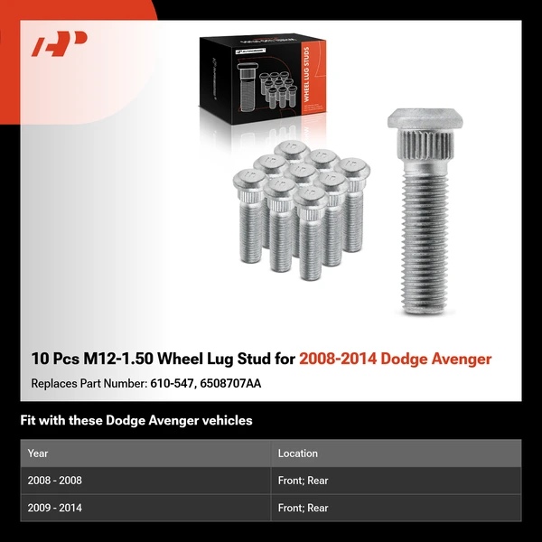 10 Pcs M12-1.50 Wheel Lug Stud for 2008-2014 Dodge Avenger